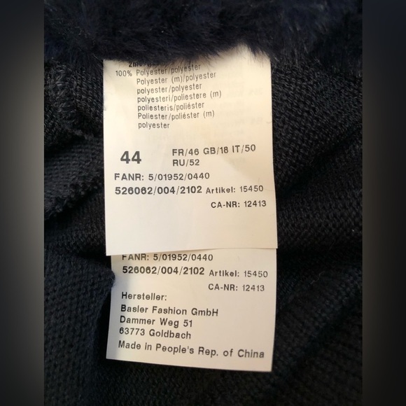 NWT BASLER Cardigan Poncho Cape Navy Blue Knit Faux Fur Size 44 US 12-14 XXL - Picture 10 of 16